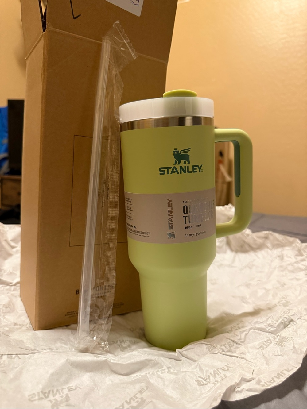 Stanley Lime Green Insulated Travel Tumbler with Handle